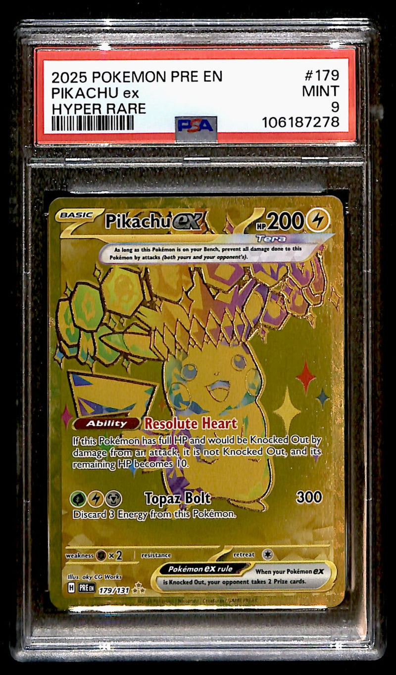 Pikachu ex Gold Card Prismatic 179/131, PSA 9 Pokemon Card