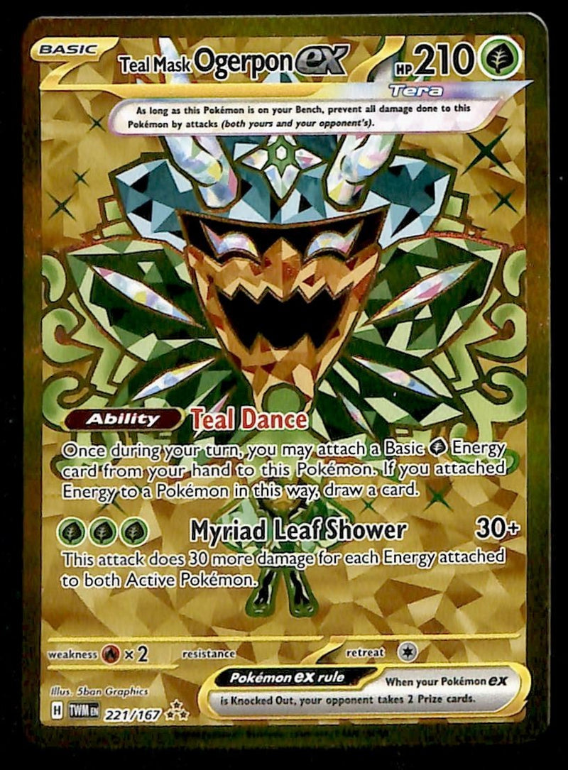 Ogerpon ex Full Art Gold Card Twilight Masquerade 221/167, NM Pokemon Card