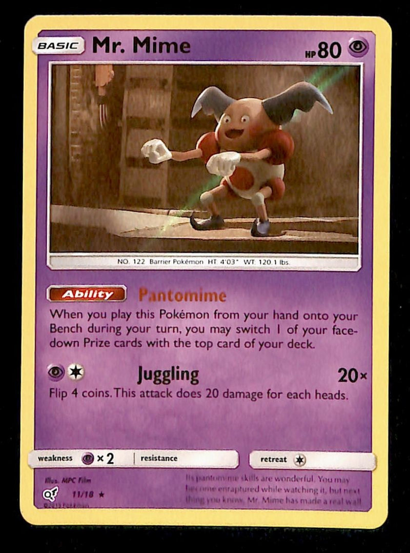 Mr Mime Holo Detective Pikachu NM, 11/18 Pokemon Card.