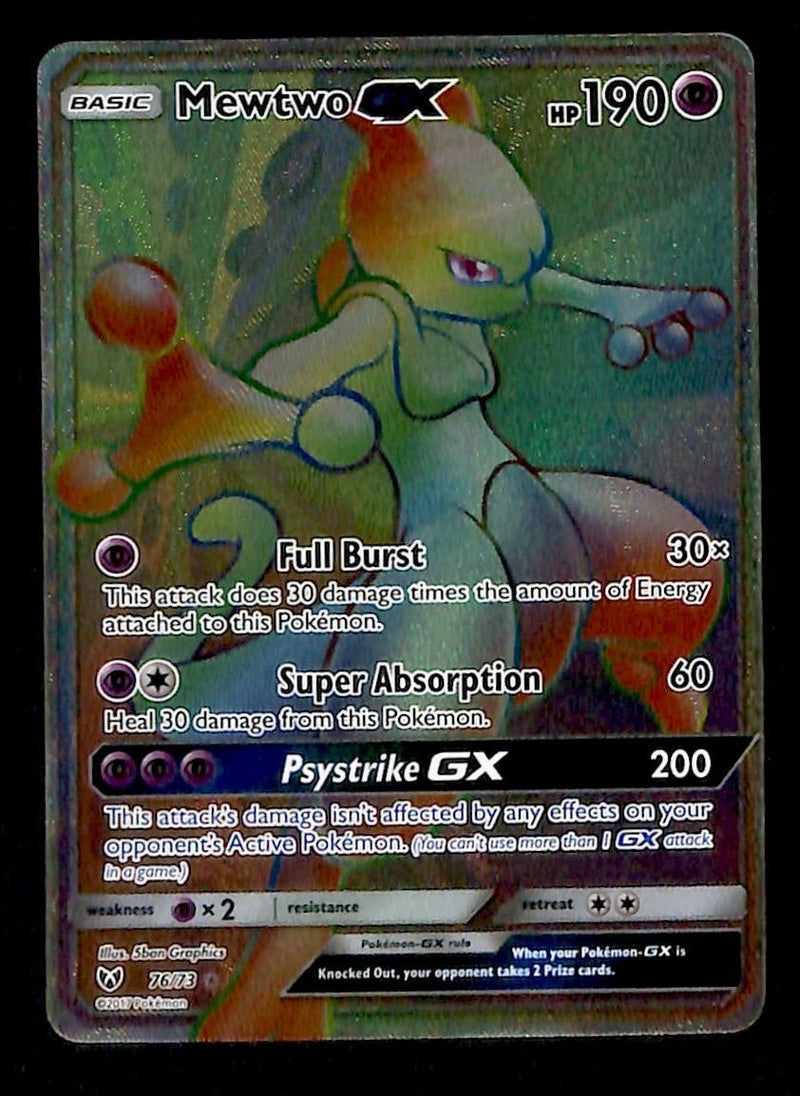 Mewtwo GX Rainbow Rare Shining Legends 76/73, NM Pokemon Card