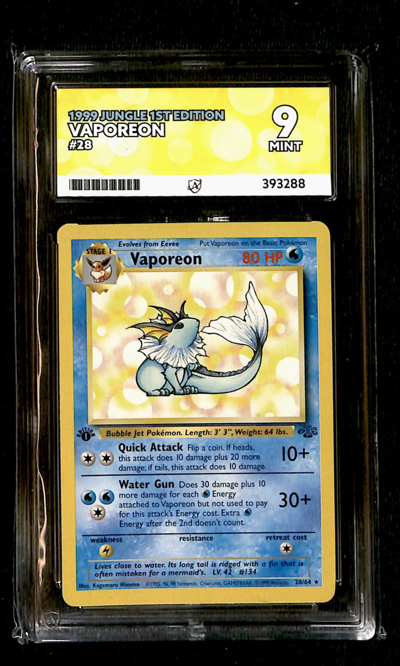 Vaporeon 1st Edition Jungle 28/64, ACE 9 Pokemon Card