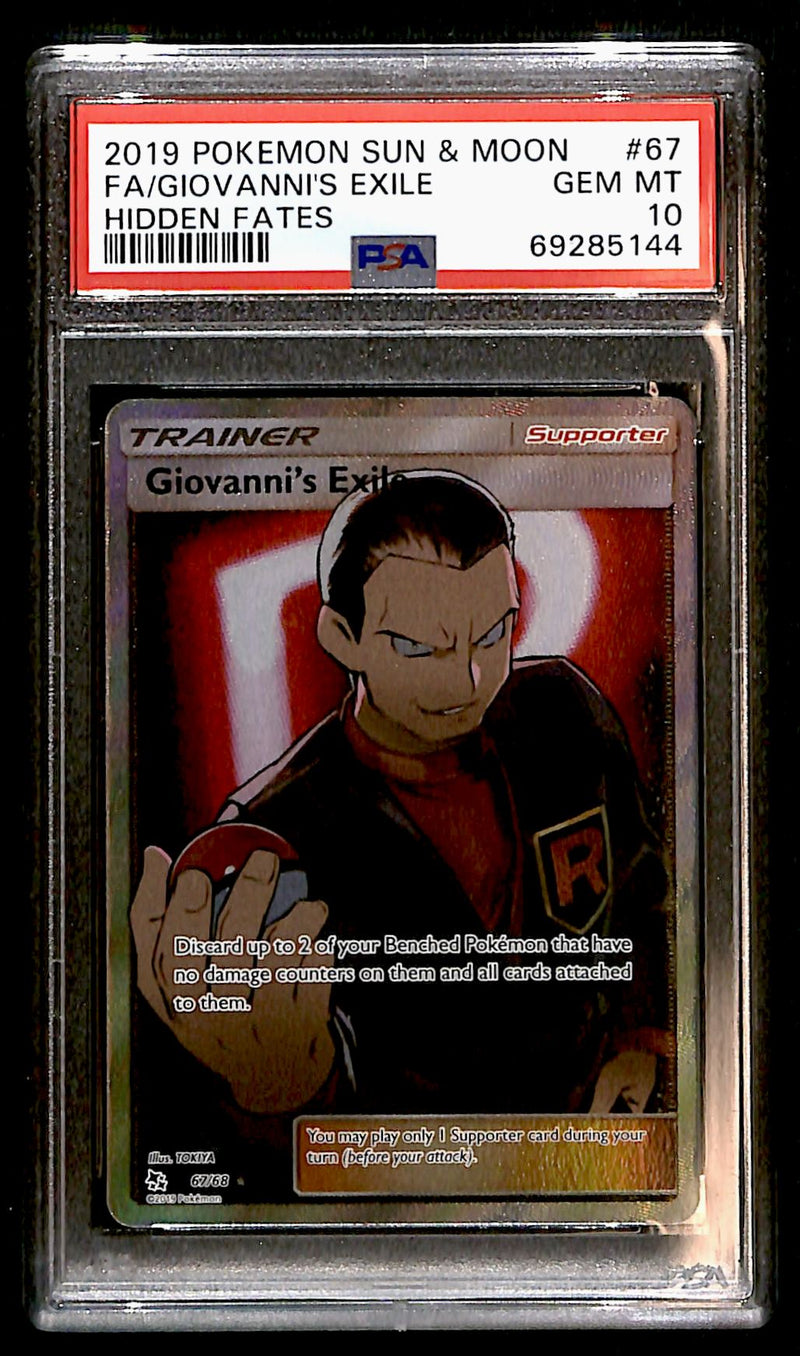 Giovanni's Exile Full Art Hidden Fates 67/68, PSA 10 Pokemon Card